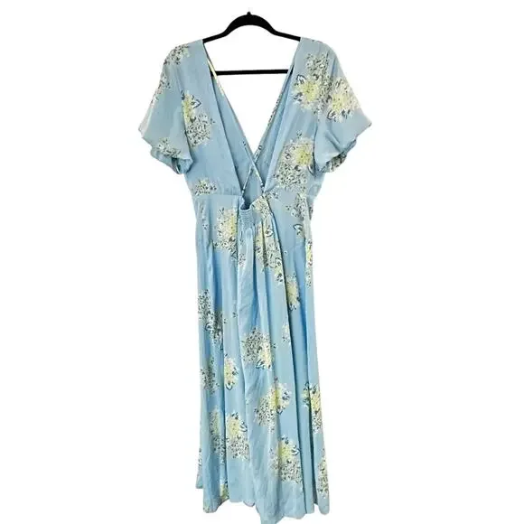 NWT Free People Laura Printed Midi Dress in Sky Combo - Picture 3 of 7